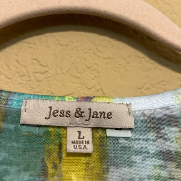 Jess & Jane V Neck Top Womens Large Multicolor Abstract Print Boho Art to Wear - Picture 5 of 6